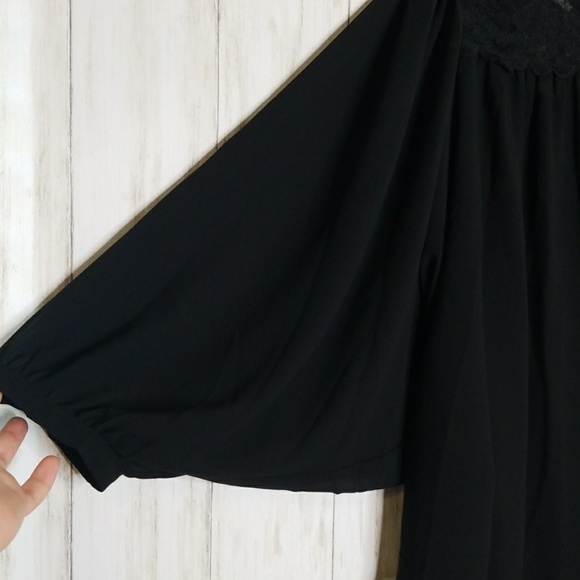 Olivia Sheer Black Dolman Blouse Lace Yoke - Picture 3 of 8